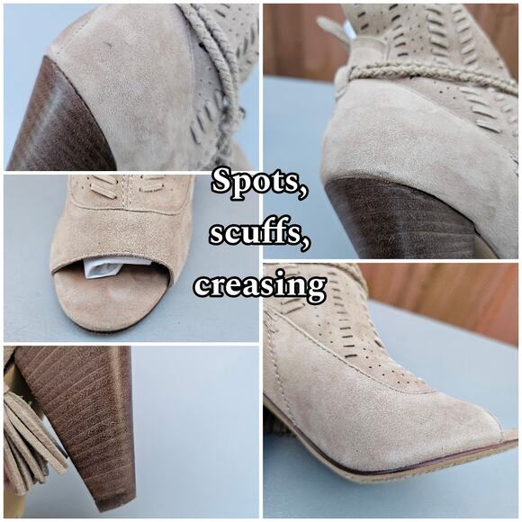 Slouchy Shaft Boots Dolce Vita Maddox Size 6.5 Tan Suede Perforated Leather - Picture 8 of 13